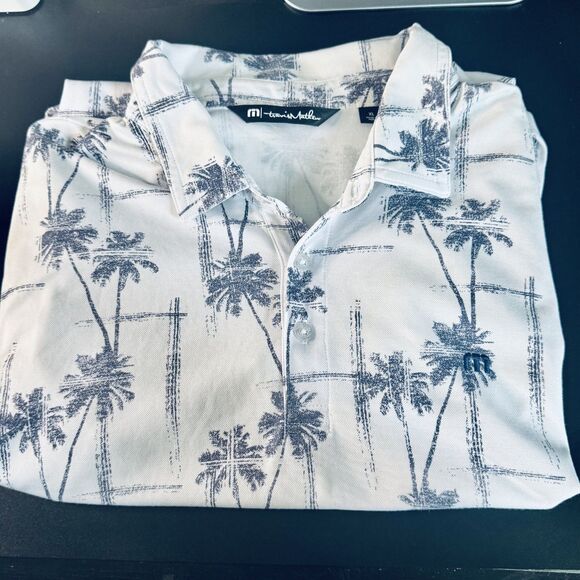 Travis Mathew Polo Shirt Mens XL White Gray Palm Tree Short Sleeve - Picture 3 of 7